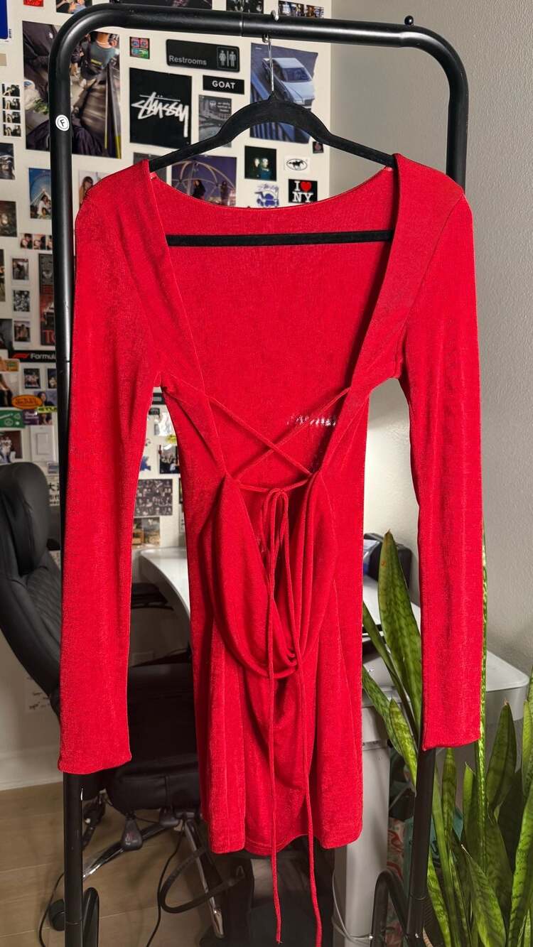 BabyBoo Red Long Sleeve Open Back Mini Dress